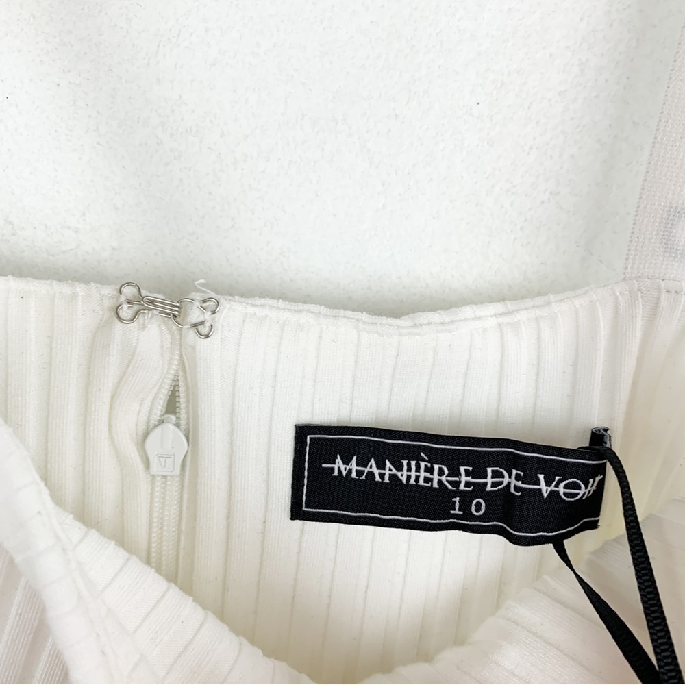 NWT Maniere De Voir White Contrast Stitch Bodycon Mini Dress Sz 10 - Picture 7 of 10